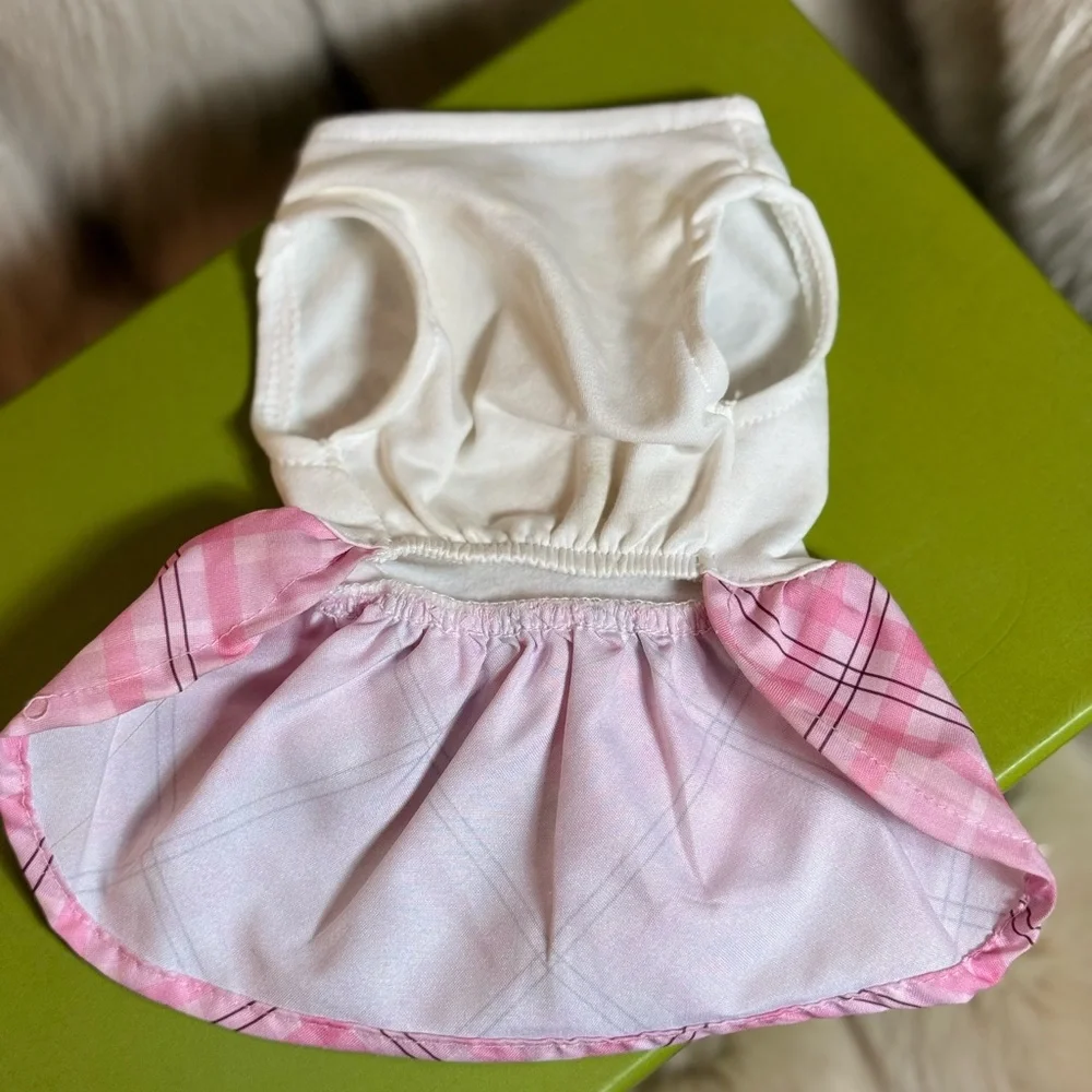 Pink Plaid XXS Dog Dress with Bow